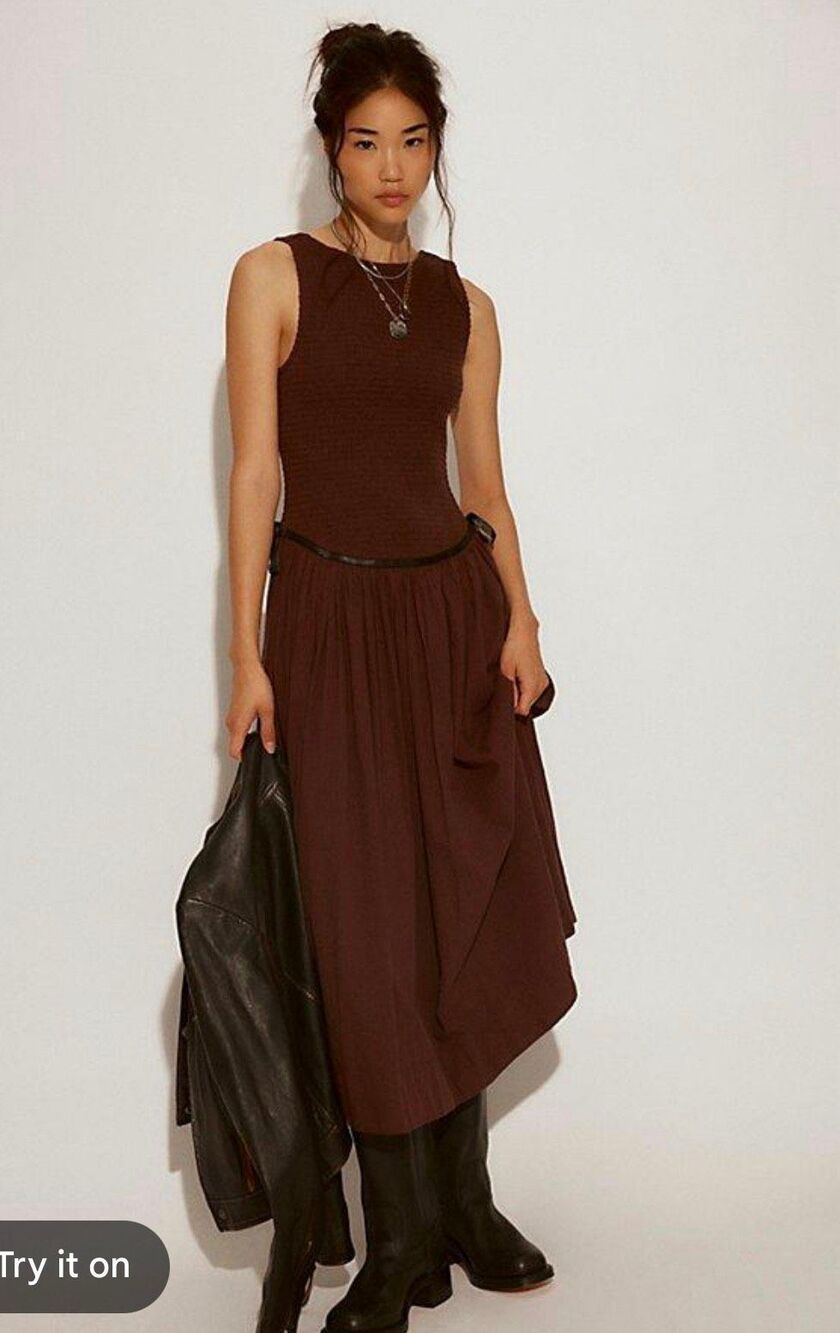 NWT Free People Nightingale Seersucker Midi Dress Plum Smocked Drop Waist, XS $1 - Picture 3 of 10